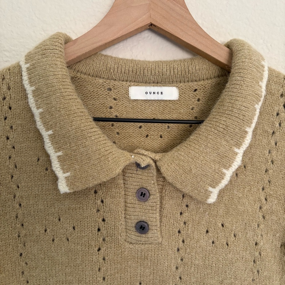 Ounce Pointelle Collared Sweater in Khaki - Picture 4 of 6